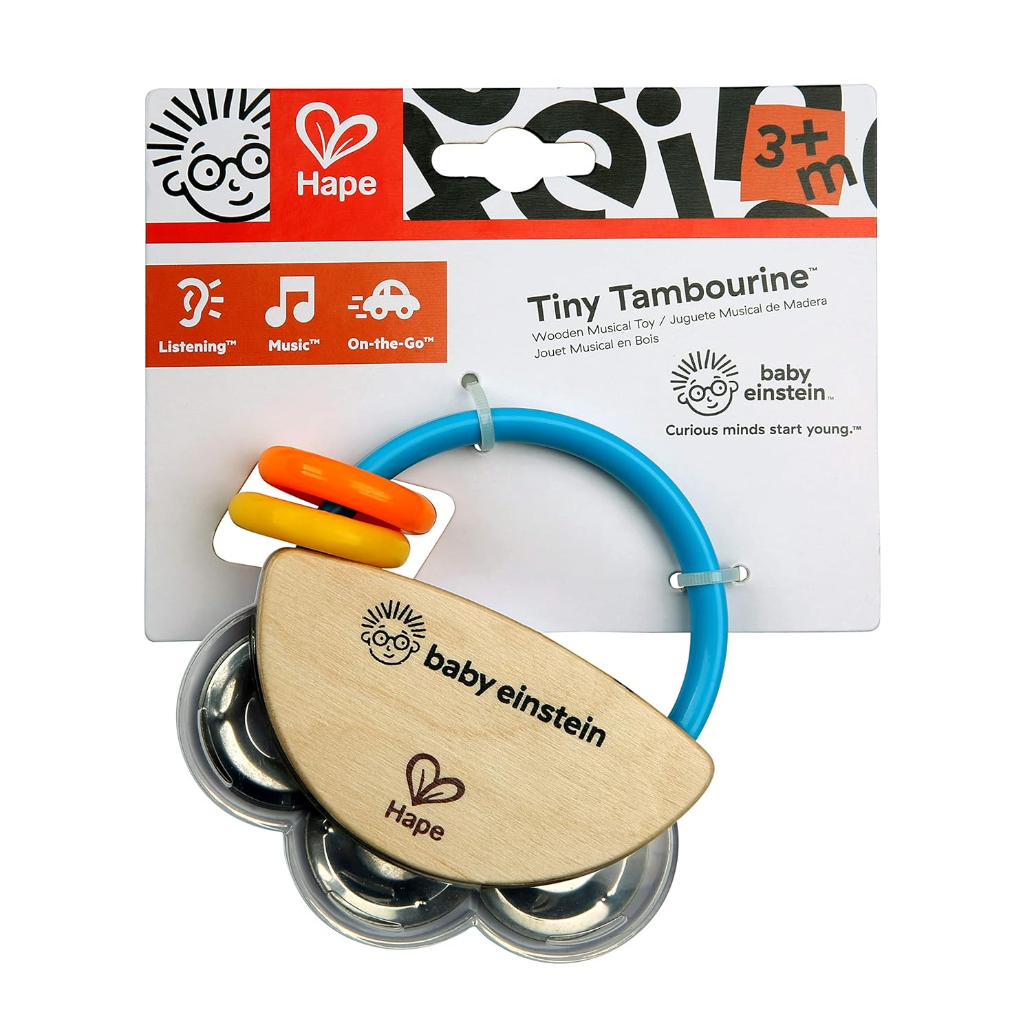 Baby Einstein Tiny Tambourine Wooden Musical Toy, Ages 3 months + : Baby