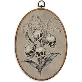 SONMYSULIL Dark Gothic Skull Floral Wall Art Decor, Dark Academia Cottagecore Oval Wall Hanging Decor, Moody Witchy Flower Skeleton Framed Canvas Prints for Home Bedroom Living Room, 8.6x11.4 Inch