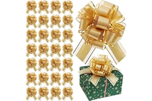 Juexica 30 Pcs Large Christmas Pull Bows for Gift Wrapping 6 Inch Waterproof Ribbon Bow for for Valentine Xmas Wrapping Boxes Gift Decorations(Gold)