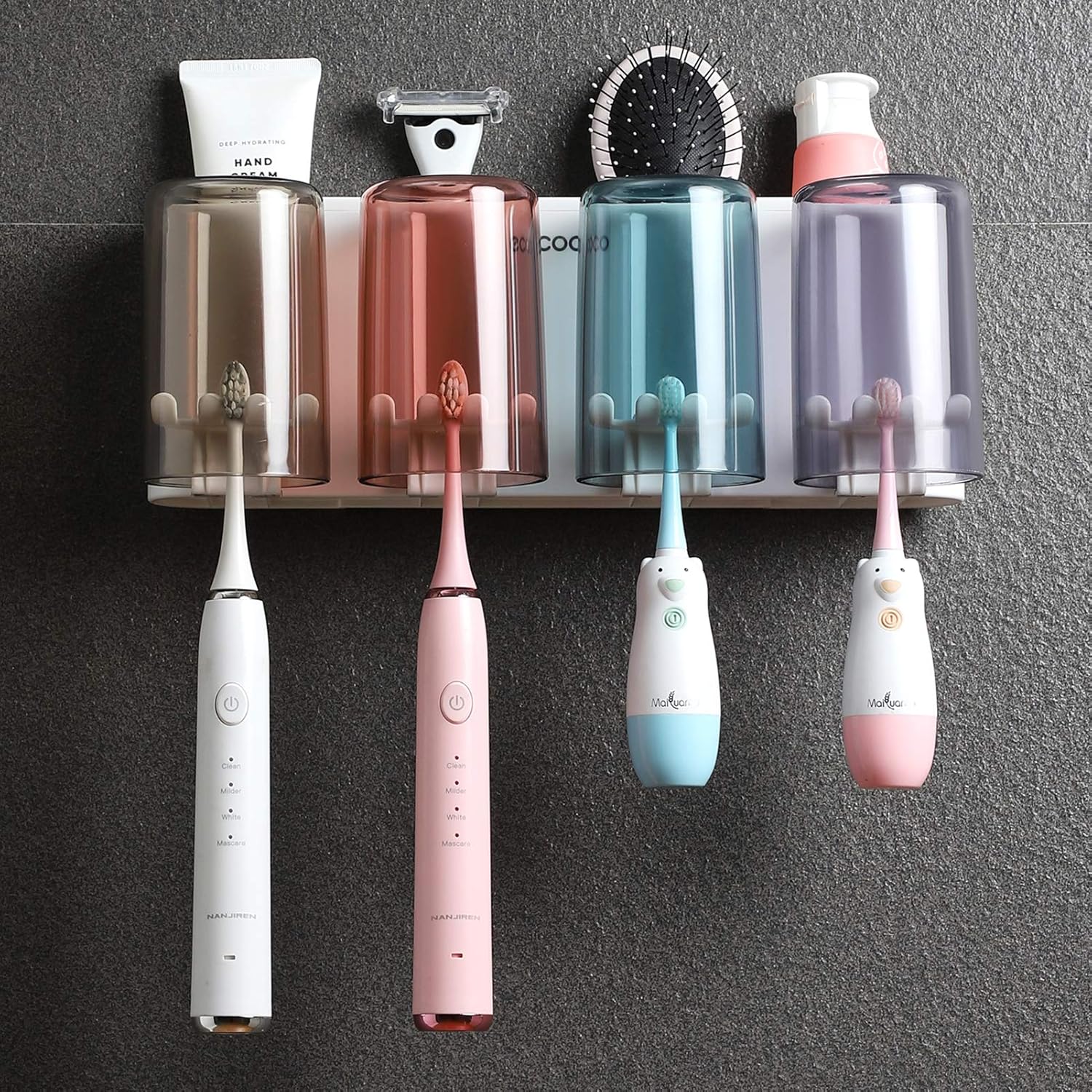 MOPMS Multifunctional Wall-Mounted Toothbrush Holder, Bathroom Space Saving Toothbrush Organizer - 4 Cups: Kitchen & Dining