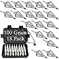 Aiskaer 18 Pack Hunting Broadheads with Storage Case, 100/125 Grain Archery Broadheads, 3 Blade Archery Arrows Hunting Points Metal Tips Compatible with Crossbow and Compound Bow