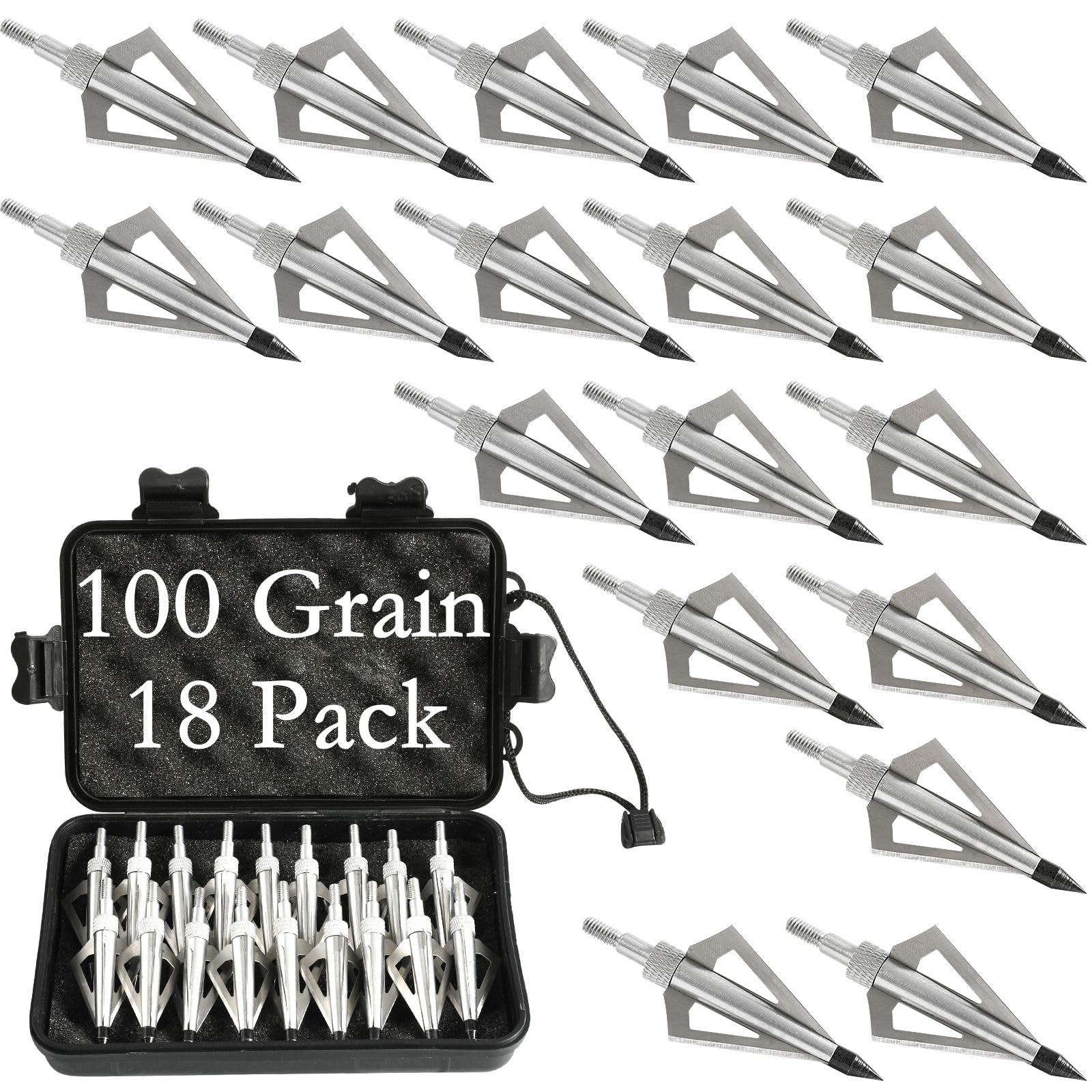 Photo 1 of Aiskaer 18 Pack Hunting Broadheads with Storage Case, 100/125 Grain Archery Broadheads, 3 Blade Arrows Points Metal Tips Compatible with Crossbow and Compound Bow