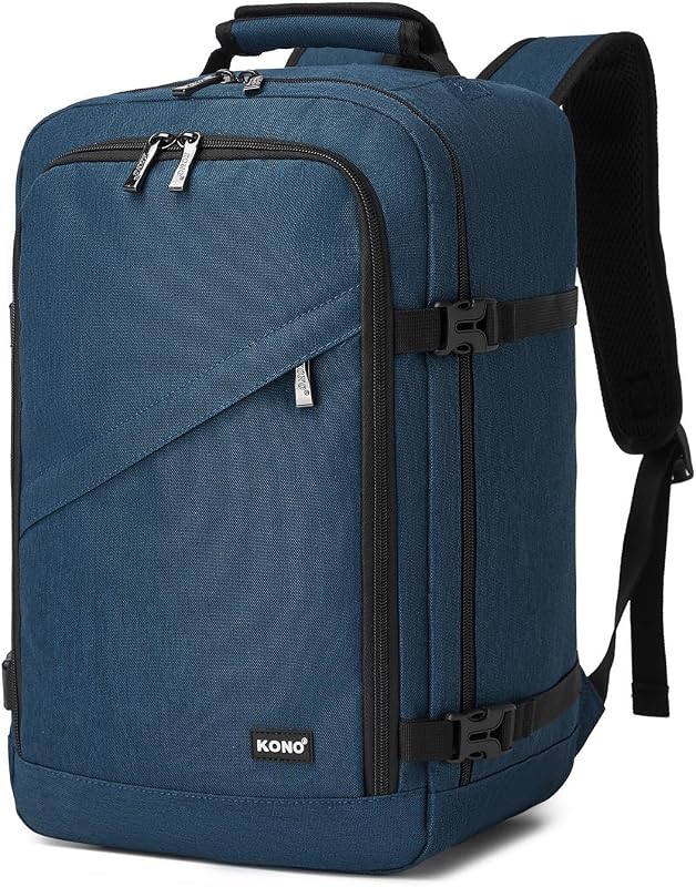 Mochila de viagem 40x20x25, uma mochila de cabine masculina que serve como bagagem de mão, com abertura de 180°, alça de bagagem e traseira respirável (azul) — foto 1 de 7