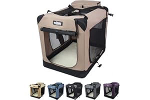 EliteField 3-Door Folding Soft Dog Crate with Carrying Bag and Fleece Bed (2 Year Warranty), Indoor & Outdoor Pet Home (24" L x 18" W x 21" H, Khaki)