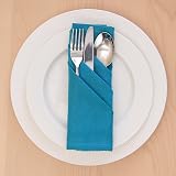 Encasa XO Azul Blue Cloth Napkins Set of 12 17x17 in Cotton Dinner Napkins view 3