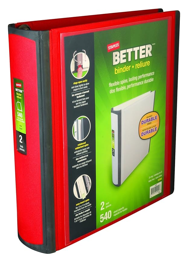 Staples 2 Inch Better View Binder with DRings (Red) Amazon.ca Office