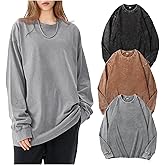 Arssm Oversized T-Shirts for Women Cotton Long Sleeve Vintage Acid Wash Baggy T Shirts