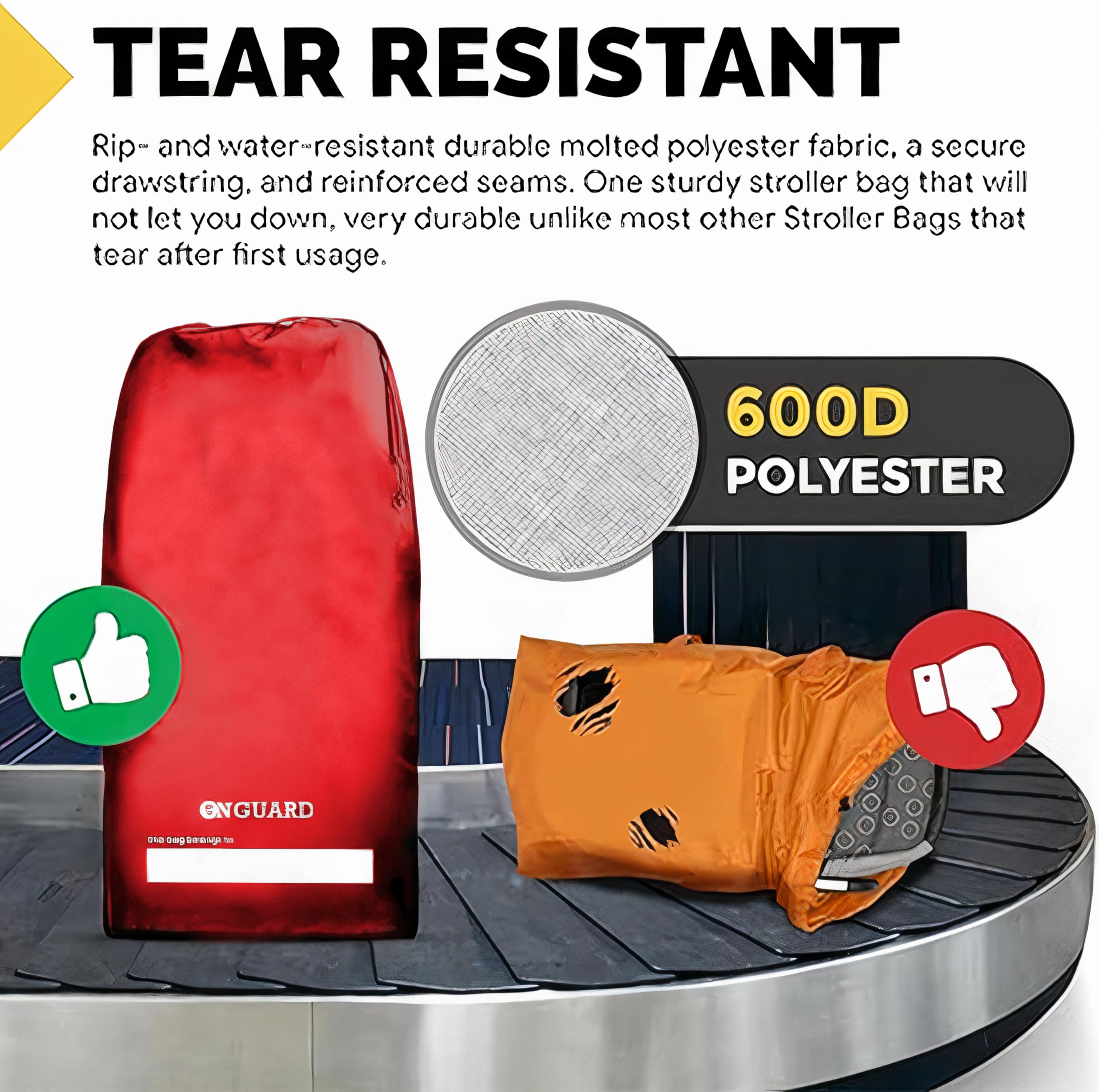 ONGUARD Waterproof Single and Double Stroller Bag for Airplane - Travel Stroller Cover - Airplane Stroller Travel System - Gate Check Stroller Bag - Baby Airplane Essentials - Red