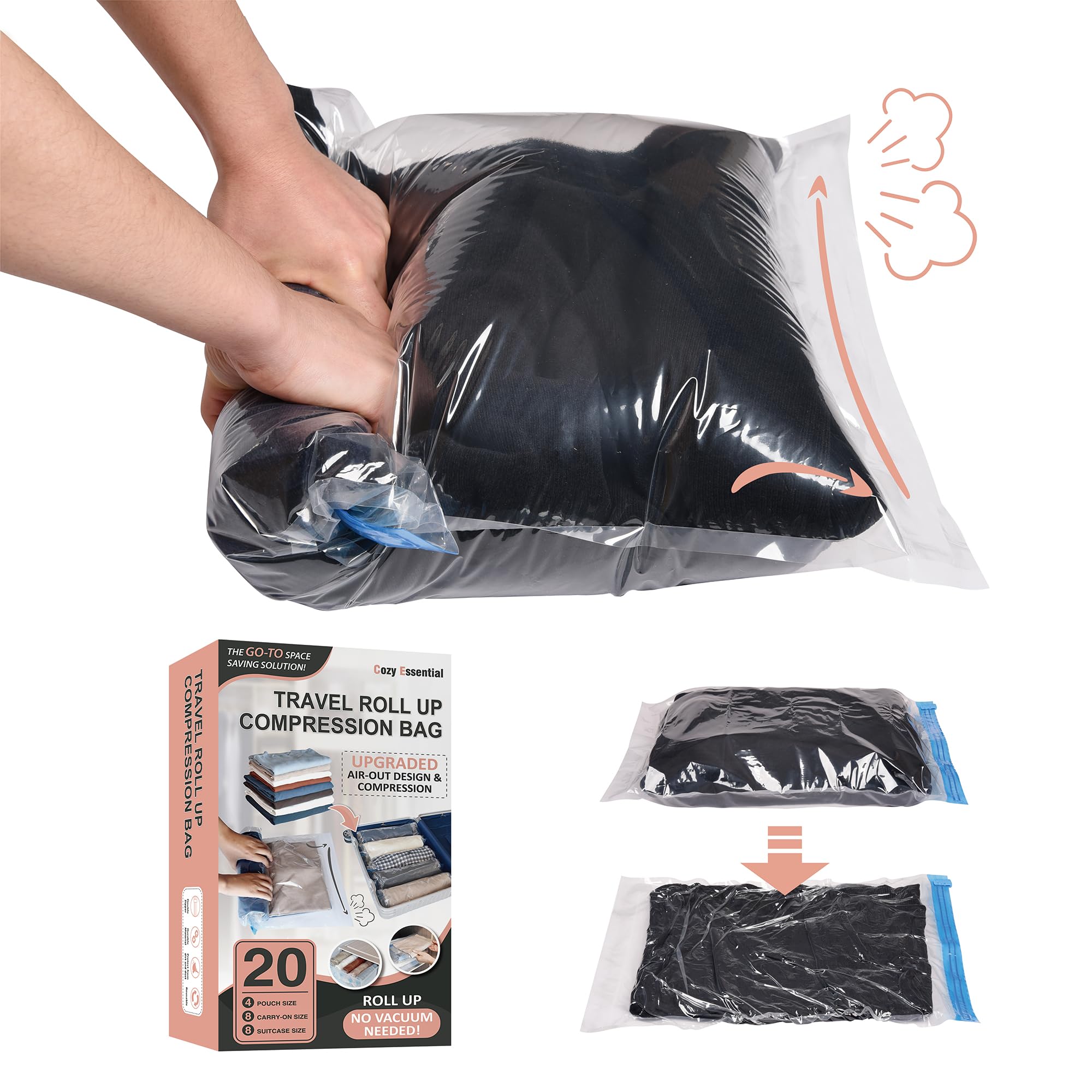 Photo 1 of Compression Bags for Travel - Travel Essentials - 20 Pack Space Saver Bags - No Vacuum Needed - Compression Packing Bags for Cruise Accessories