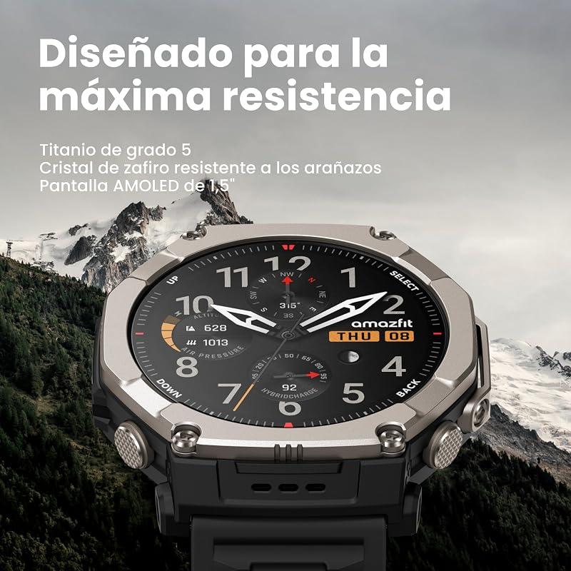 Relógio inteligente T-Rex Ultra 2 para exteriores, GPS de dupla banda, caixa de titânio de 51 mm, ecrã AMOLED de 1,5", cristal de safira, lanterna, autonomia de 30 dias, mapas offline, 10 ATM resistente à água