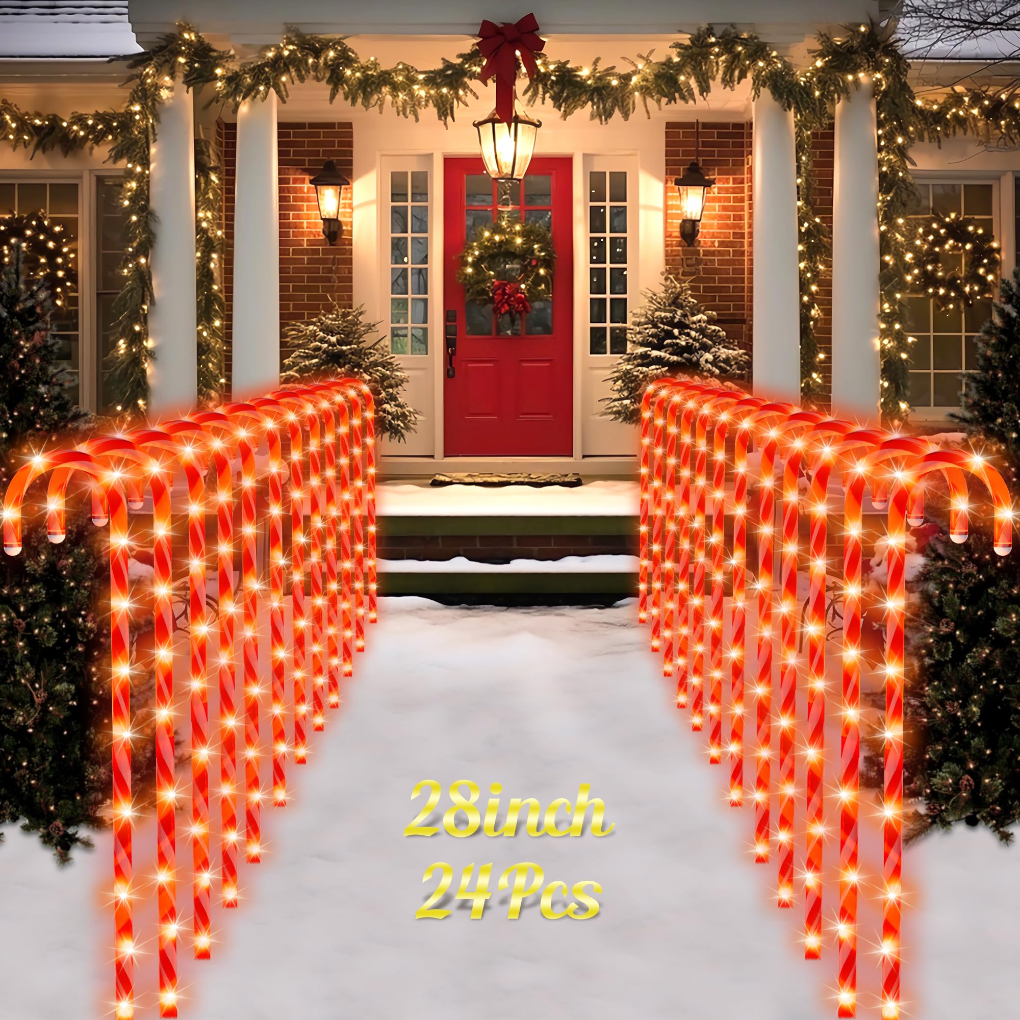Photo 1 of COOWUFAN 28" Christmas Candy Cane Pathway Markers Lights, Set of 24 Pack Christmas Outdoor Decorations, Waterproof Candy Cane Decor for Indoor Outside Yard Garden Patio Lawn