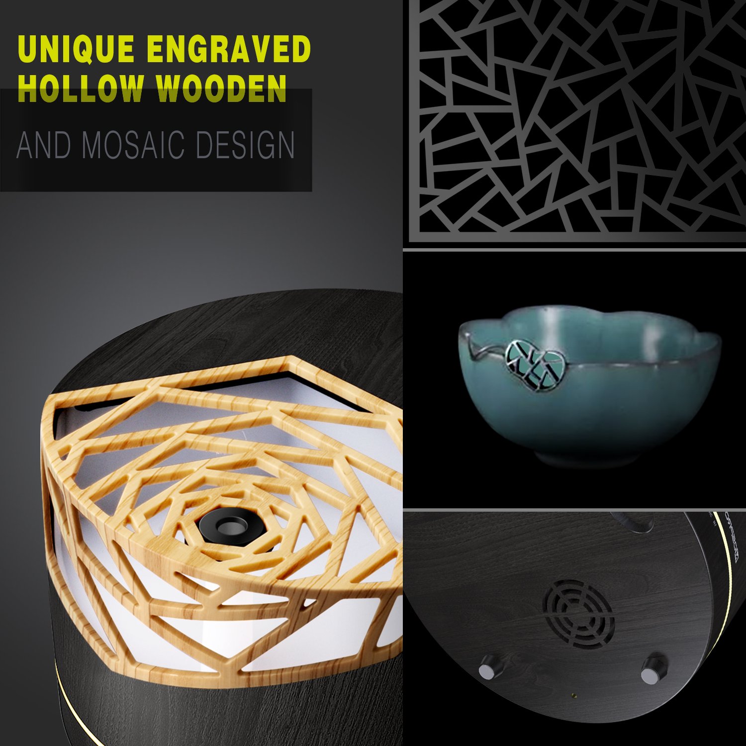 MOSPRO Essential Oil Diffuser, 400ml Aromatherapy Diffuser Ultrasonic Cool Mist Humidifier with Adjustable Mist Mode, Waterless Auto Shut-off for Yoga Spa Home Office Study