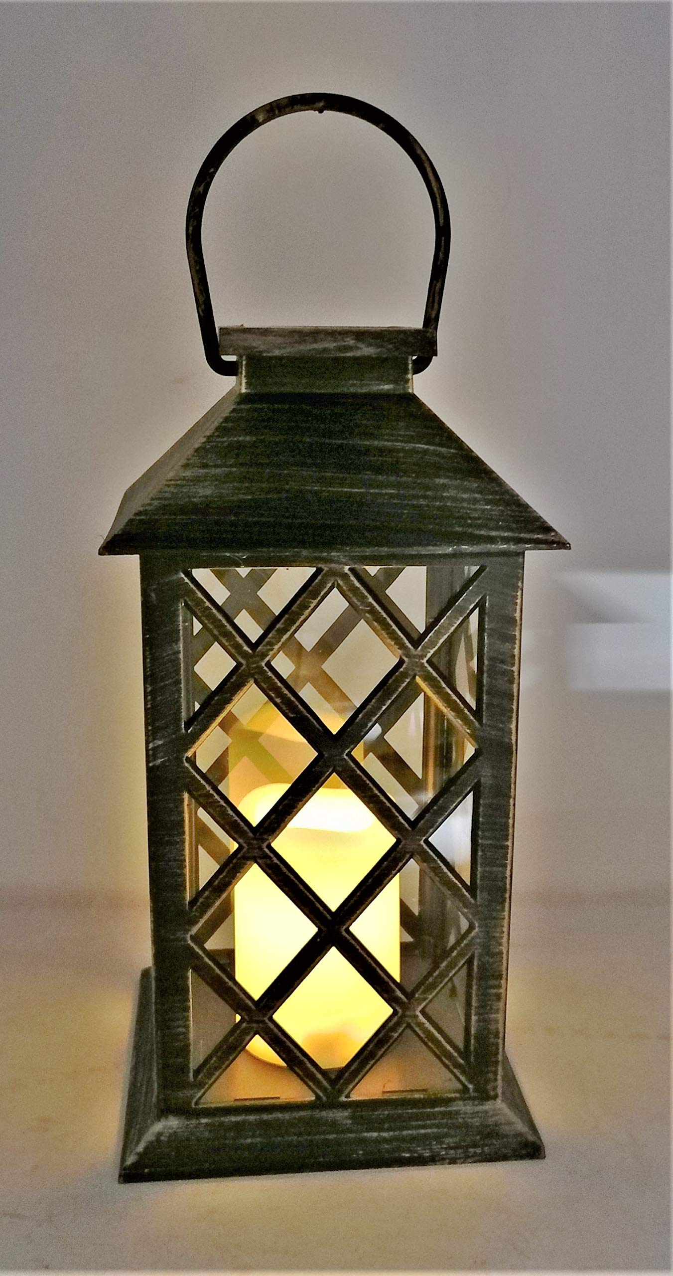 Solarize ® Large Table Hanging Garden Solar Warm White LED Flickering Candle Lantern Light Patio Landscape, Waterproof IP44 Black, Antique Bronze, Rustic White (Antique Bronze)