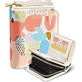 Bistup Credit Card Holder Wallet for Women Cute Leather Ladies Teen Girls Female Cardholder Wallets Accordion Purse Small Medium Aesthetic Print Abstract Unique Modern Design Rfid Zipper Around