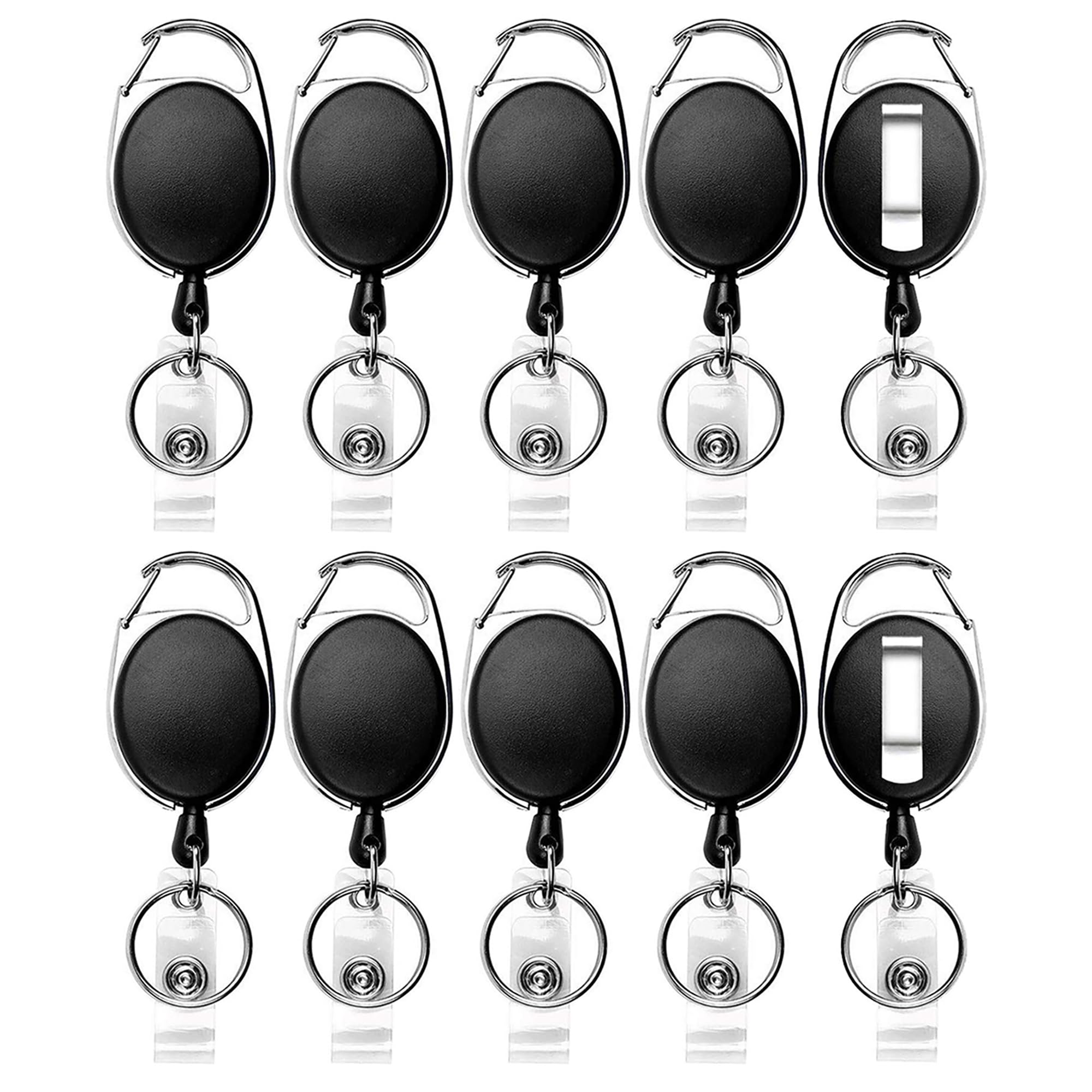 Teskyer 10 Pack Retractable Keyring, Retractable Lanyard, Retractable Badge Holder for Key Ring, ID Card