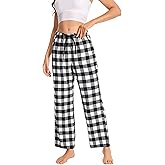 Cyathea Women's 100% Cotton Flannel Pajama Pants Adjustable Elastic Waist Side Pockets Red Green Plaid, Christmas Gift Idea