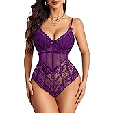 Avidlove Bodysuit for Women Sexy Lace Top One Piece Lingerie V Neck Mesh Tops Going Out Cami Naughty Push Up Body Suit S-XXL
