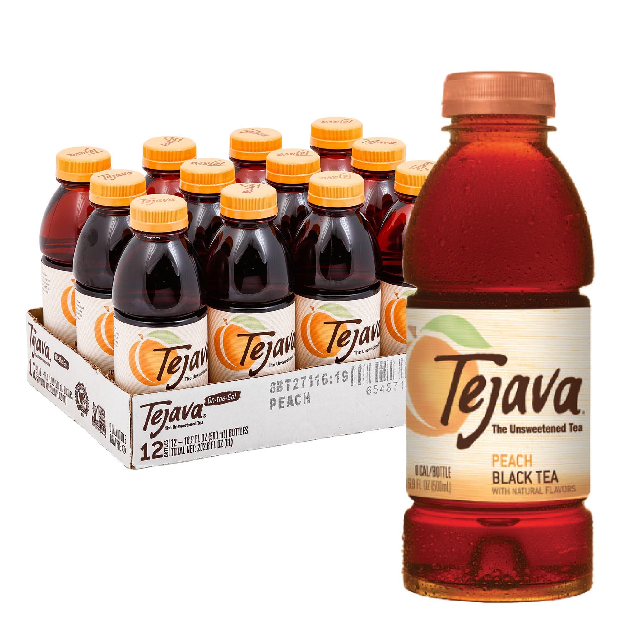 Photo 1 of Tejava Unsweetened Peach Iced Tea, 16.9 Ounce PET Bottles, Natural, Non-GMO-Verified, Rainforest Alliance-Certified (only 11)