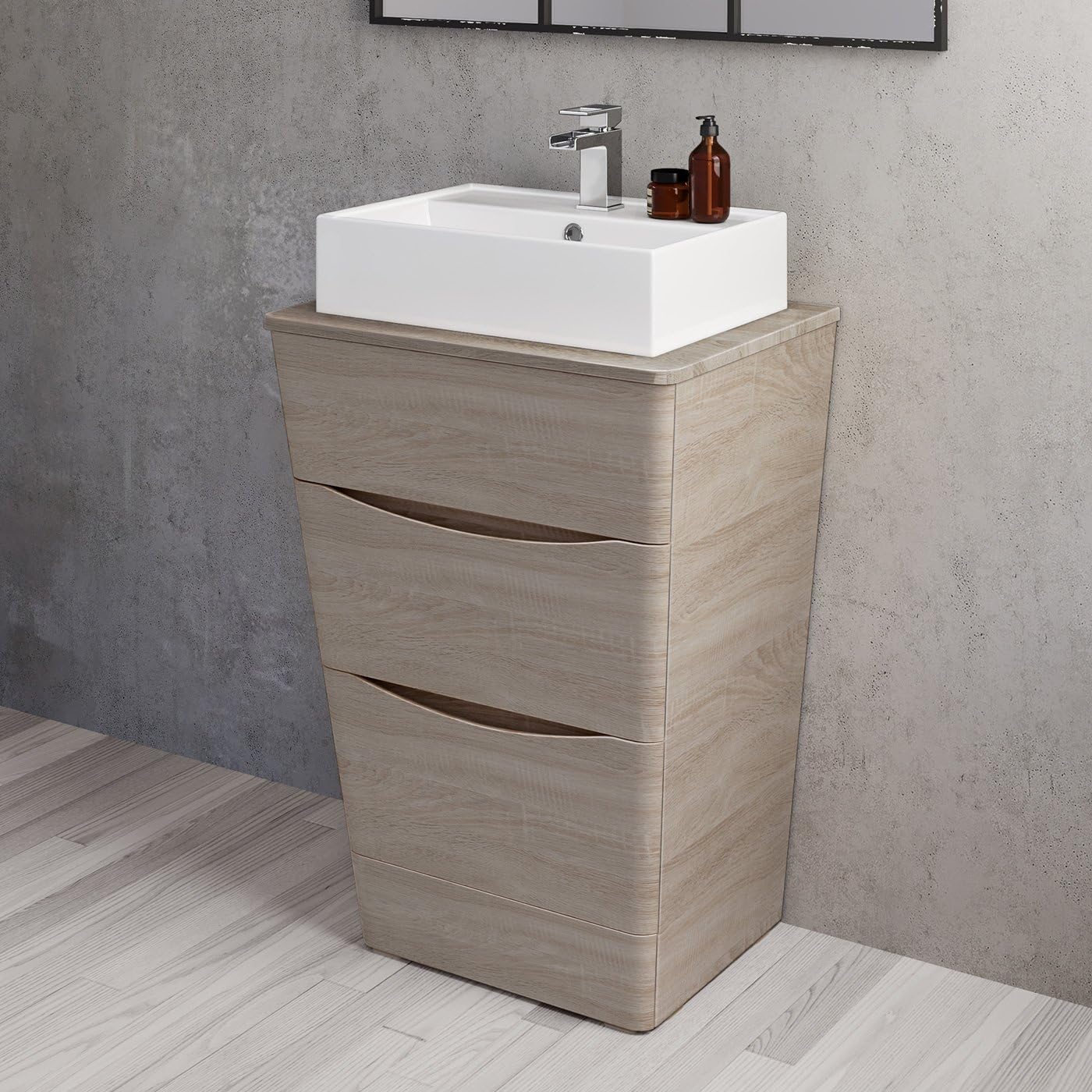 600mm Bathroom Furniture Countertop Vanity Unit & Elisa Basin Oak