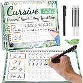 gisgfim Grooved Cursive Handwriting Workbook Magic Reusable Grooved Cursive Handwriting Practice Guided Tracing with Disappearing Ink Pens for Beginners Kids Learning Activities Supplies (Letters)