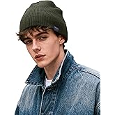 Clakllie Solid Color Knitted Beanie Daily Short Beanies for Men Womens Winter Toboggans Skullcap Ribbed Cuffed Stocking Hat