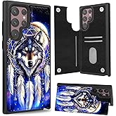 BFDHGQZC Dreamcatcher Wolf Wallet Case for Samsung Galaxy S25 Ultra 6.9" Case with Card Holder & RFID Protection PU Leather Kickstand Shockproof Protective Cover for Samsung S25 Ultra