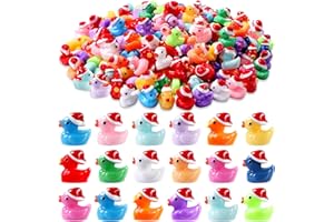 DULEFUN 100pcs Christmas Mini Ducks Statue, 14 Colors Tiny Small Little Resin Duck to Hide Miniature Statues for Xmas Winter Dollhouse Micro Fairy Garden Decoration