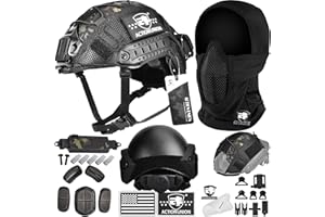 ACTIONUNION Airsoft Helmet and Mask Pro Set Tactical Paintball Helmet and Balaclava Mesh Mask MH Type with Counterweight