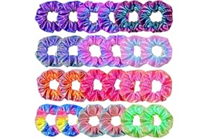 OCATO 24Pcs Hair Scrunchies for Girls Shiny Metallic Scrunchies Cute Elastic Hair Bands Scrunchy Hair Ties Ponytail Holder for Girls Women Hair Accessories with a Gift Bag for Gym Dance Party Club