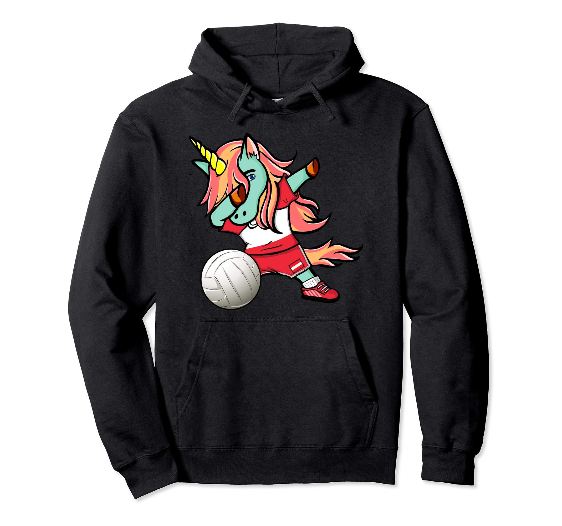 Dabbing Unicorn Austria Volleyball Fans Jersey Austrian Flag Pullover Hoodie