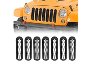 JINCHEN Grill Mesh Inserts Fit for 2007-2017 Jeep Wrangler, 7PCS Front Grille Guard Cover Trim Compatible with Jeep Wrangler 2-Door & 4-Door JK JKU Unlimited Exterior Accessories (Black)