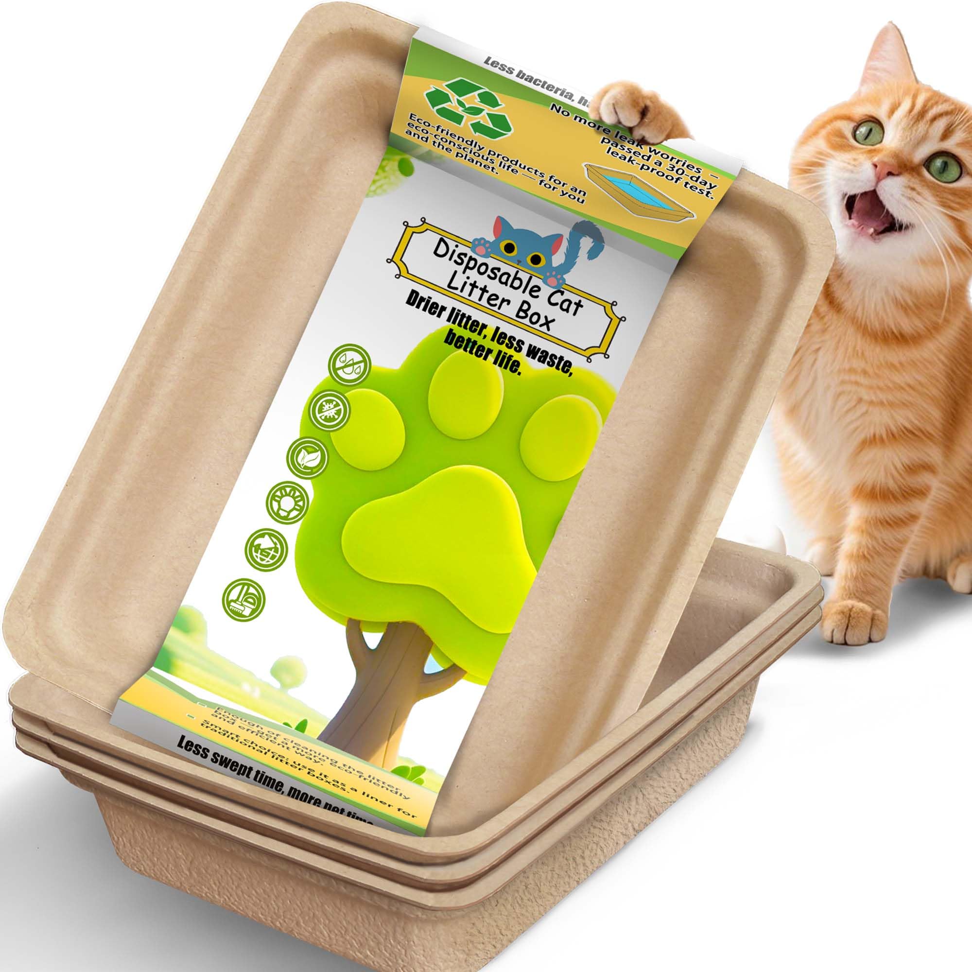 Photo 1 of *** 3 PACK *** Disposable Litter Boxes for Cats Large: 2/4/6/8-Pack 17.5'' x 13.5'' Leak-Proof Sustainable for Indoor/Travel Use Standalone or as Liner 4-Pack