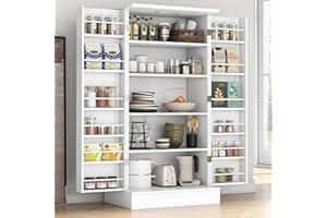 kepptory 47” Pantry Cabinet, Kitchen Pantry Storage Cabinet with Doors and Adjustable Shelves,Freestanding Buffet Cupboards Sideboard for Living Room and Dinning Room (White)