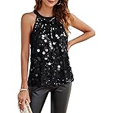 GRACE KARIN Halter Sequin Tank Tops for Women Sleeveless Sparkly Glitter Club Outfits Ruched Flowy Shiny Party Concert Shirt