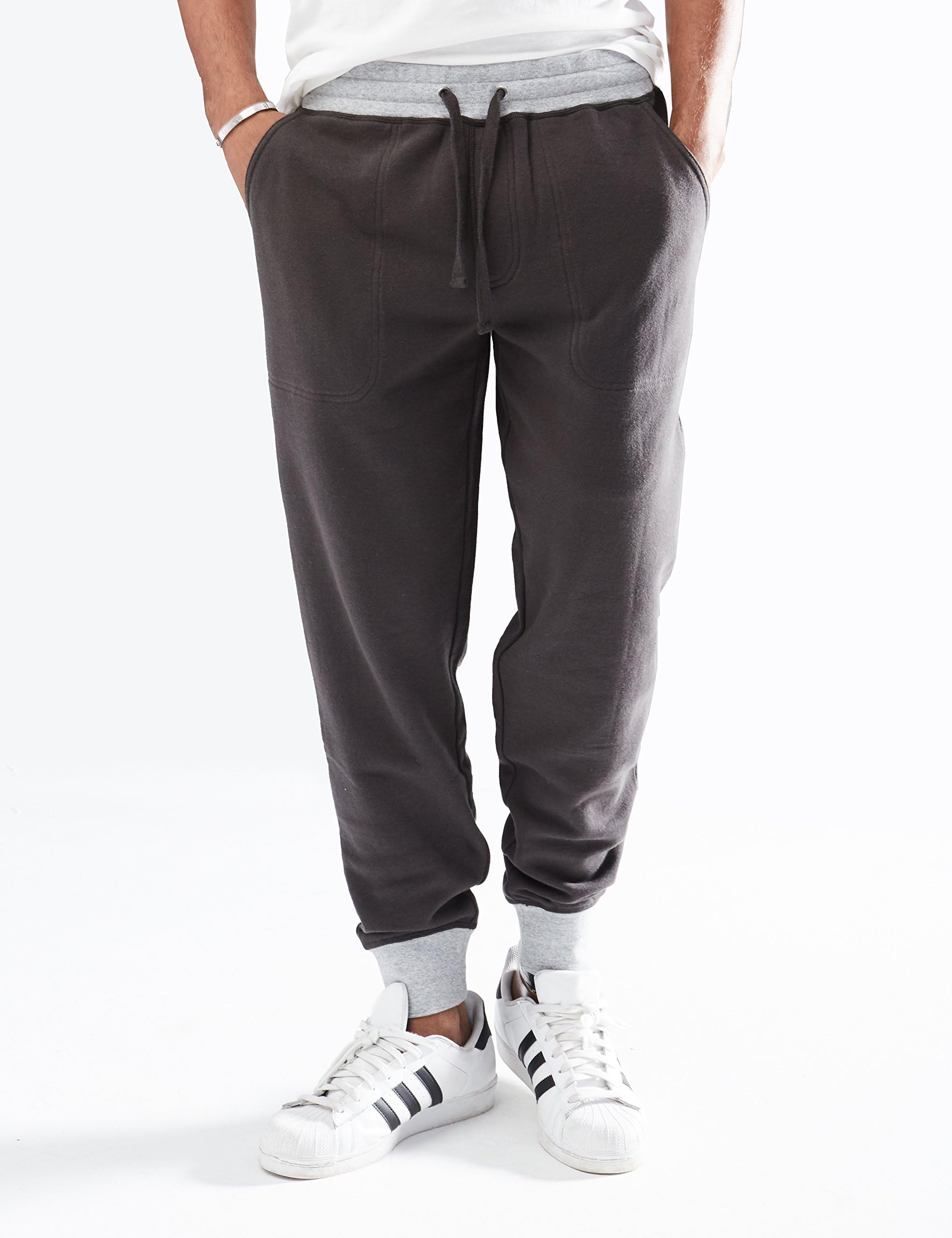 Rebel Canyon Young Men's Slim Fit Contrast Waistband Front Pocket Jogger Sweatpant XX-Large Dark Charcoal