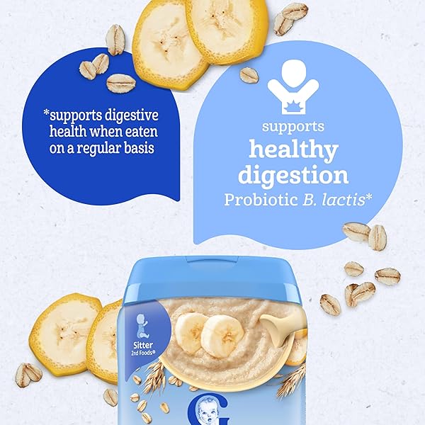 GERBER STAGE 2 BABY FOOD, OATMEAL BANANA CEREAL, PROBIOTICS SUPPORT HEALTHY DIGESTION, BABY OATMEAL CEREAL