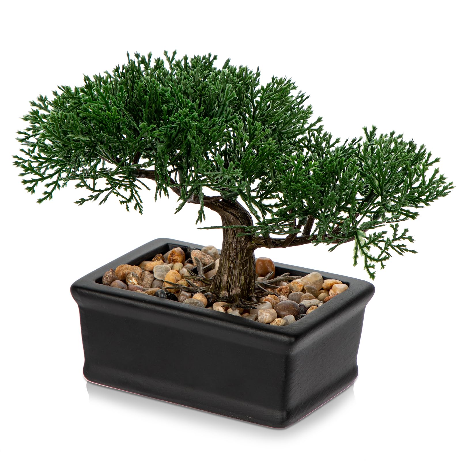 Briful 6.49" Artificial Bonsai Tree Fake Plants Japanese Bonsai Decoration Artificial Plant Indoor Potted Faux Cedar Plants for Indoor/Outdoor Home Office Desk Décor