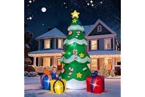 LOVTILAK 7 FT Christmas Inflatable Tree Outdoor Decorations, Blow up Christmas Tree with 3 Gift Boxes Yard Decoration Built-in LED Lights for Garden Lawn Holiday Decor