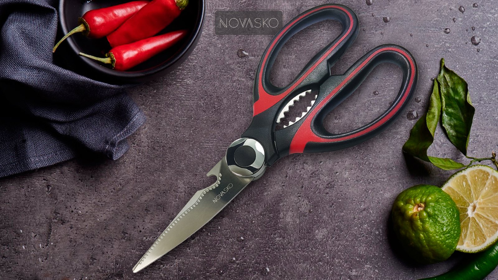 NOVASKO Premium Heavy Duty Kitchen Shears (Black/Red) Instant Pot