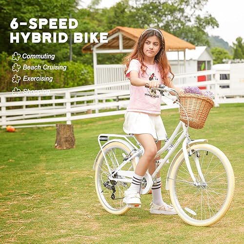 Basket Girls Speed Bike Glerc 20 Inch Beach Cruiser Bike, 6-Speed Hybrid  City Bicycle For Girls Youth And Over Years Old, Missy Bike