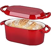 VORRINGARD Oval Dutch Oven Pot with Lid, Enamel Coating Cast Iron Bread Pans for Homemade Sourdough Bread Baking, Cooking, 4 Quart, Red