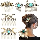 6 Pack Vintage Hair Side Combs For Women Gem Decorative Hair Combs, INLAZTIM Retro Gold Metal Hair Comb Clips With Teeth Grip For Wedding Hair Accessories