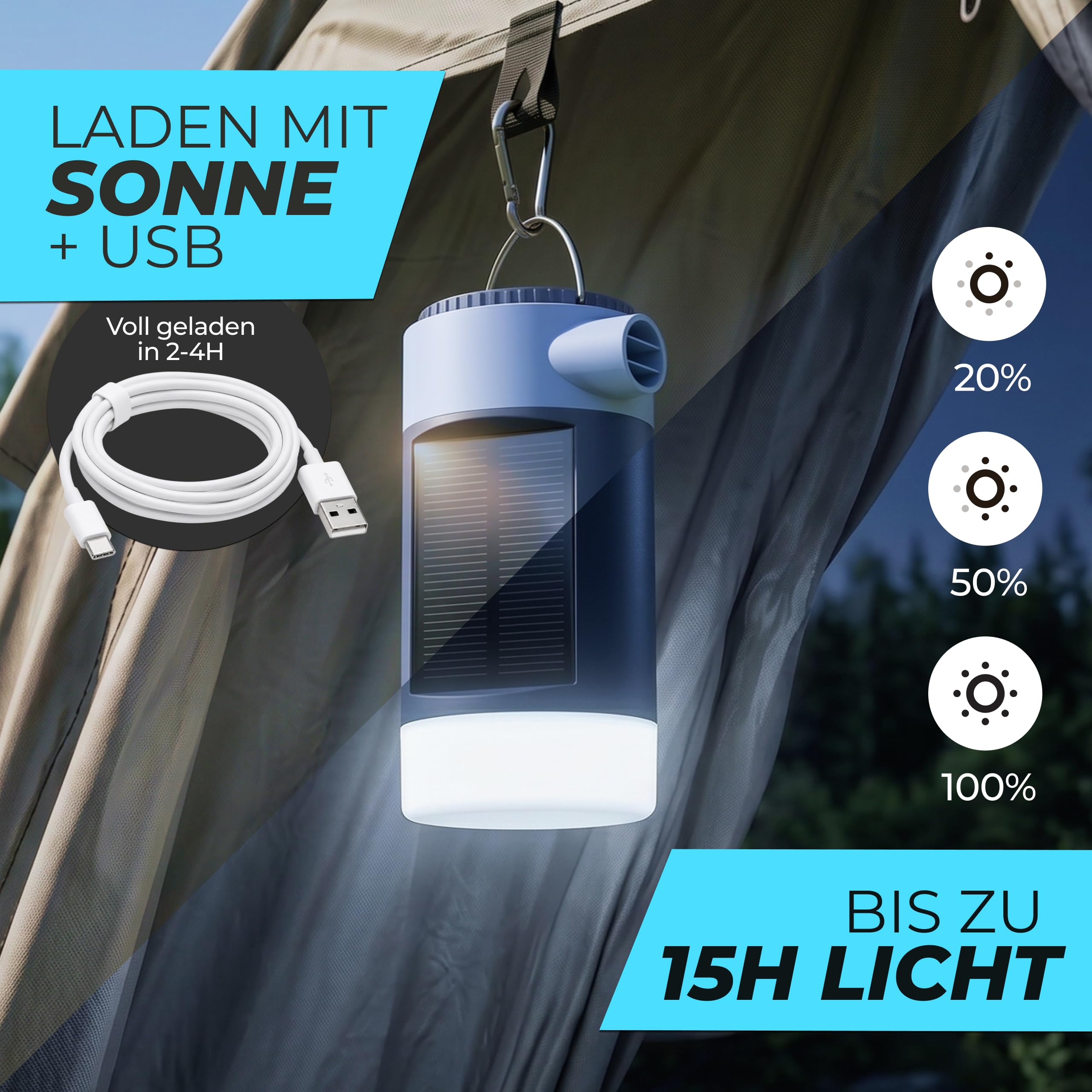 LEBENLANG 3 in 1 Elektro Luftpumpe Akku - 4,5kPa & 4000mAh mit Solarpanel 4