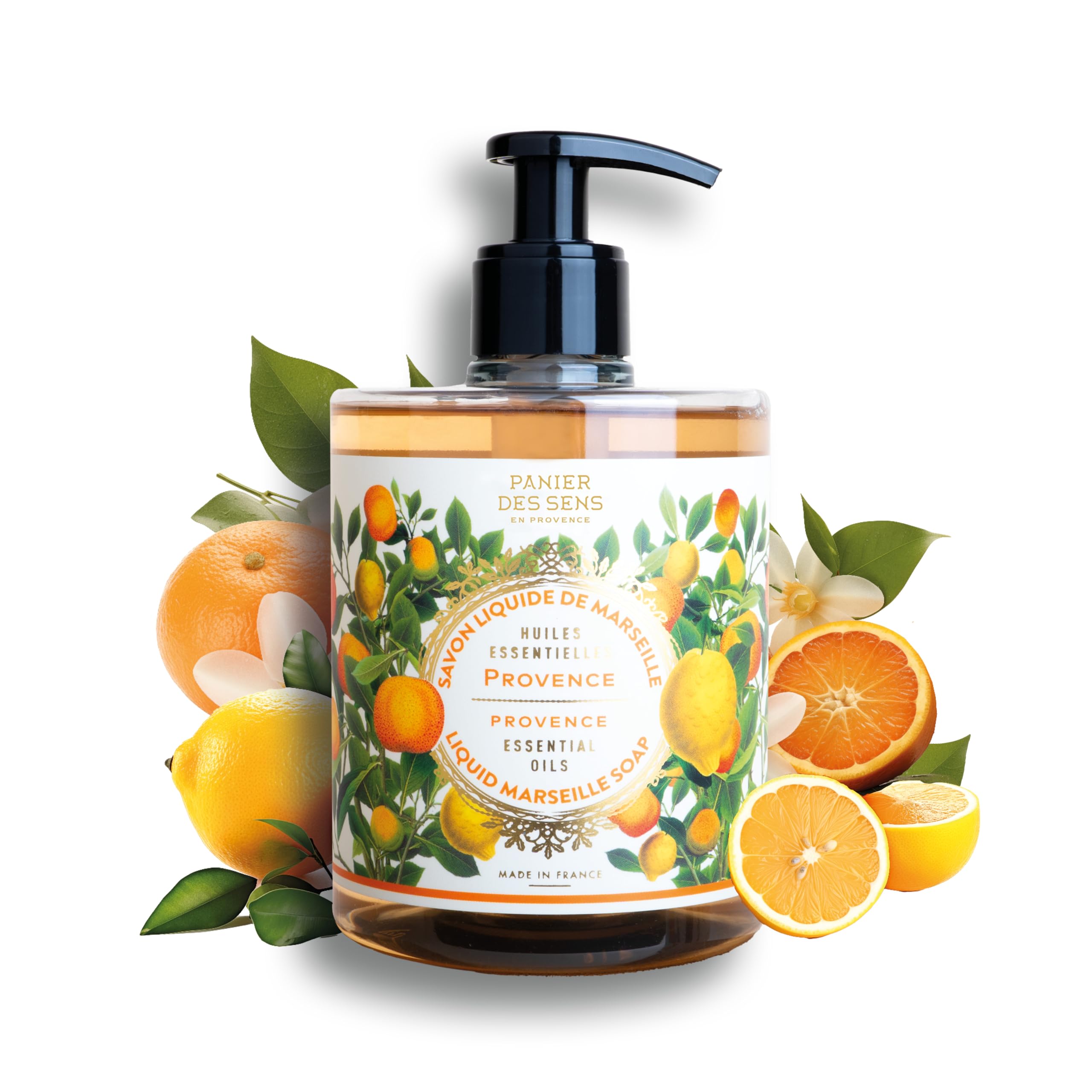 Panier des Sens Zitrusduft Provence Handseife flüssig 500ml - Savon de Marseille Seife - Feuchtigkeitsspendende Flüssigseife mit Kokosnussöl - mit 97 % natürliche Inhaltsstoffe - Nachfüllbare