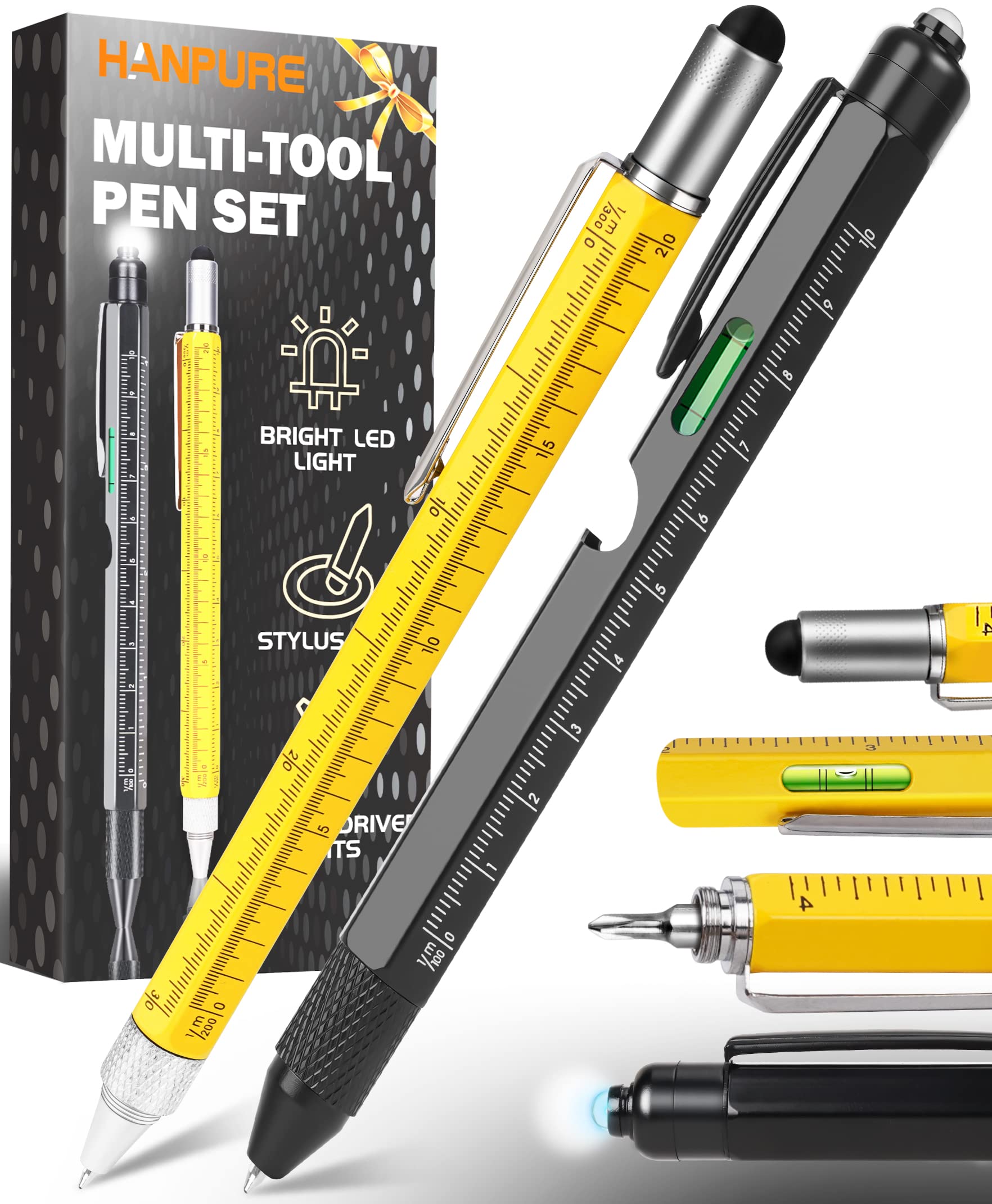 Tools Gifts Multitool Pen - Cool Gadgets for Men Dad Women Unique Birthday Gifts for Men Who Have Everything Engineer Woodworker Carpenter,Pocket Multi Tool with Light,Stylus,Ruler,Screwdriver