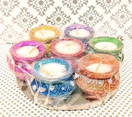 Flower Basket Handmade Designer Diya Matki/Matka/Handi Candle Wax Clay Diya for Diwali Puja, Pooja Decoration Set of 7 Terracotta Deepak/Diya