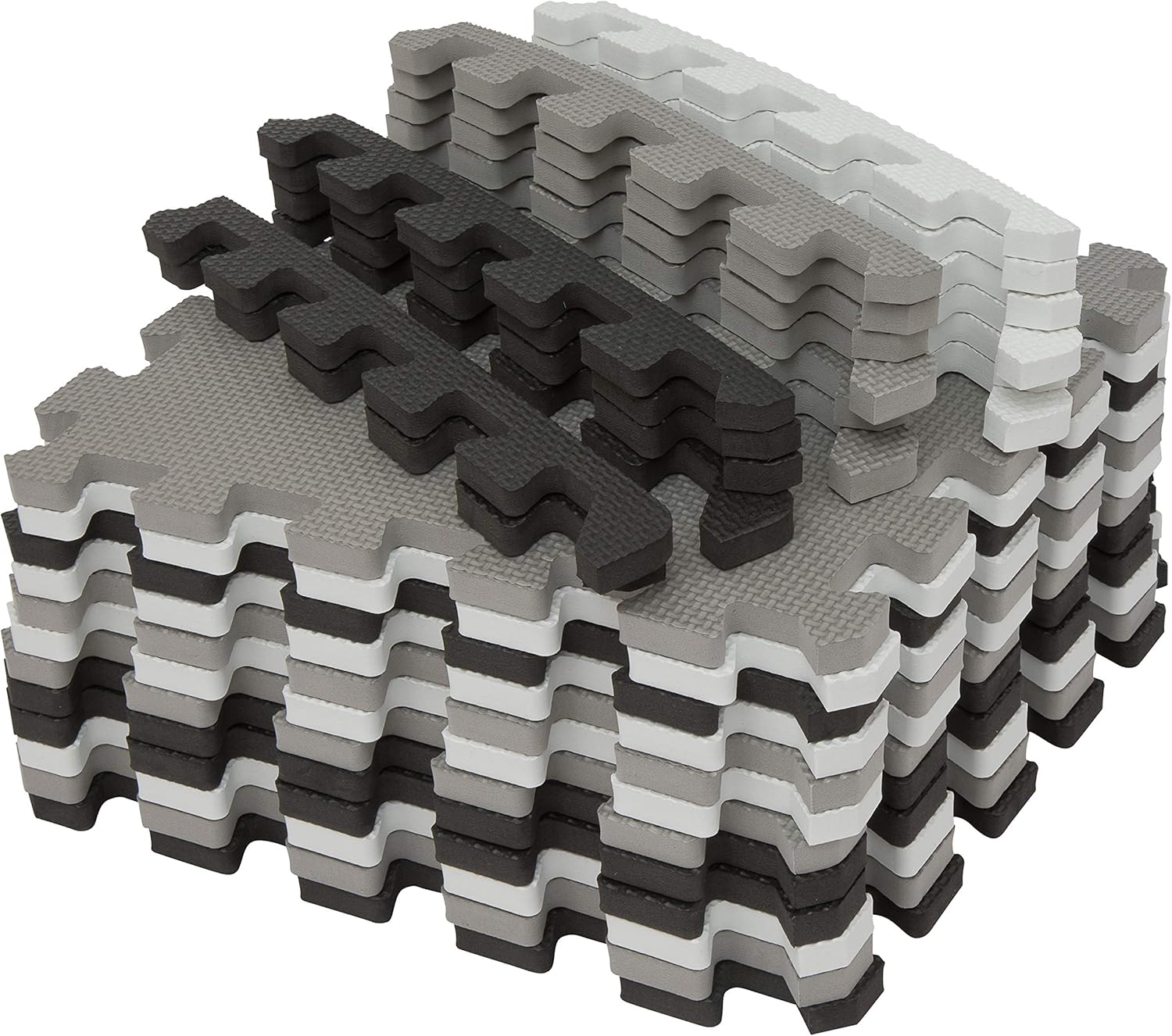 Edukit Foam Mats ; 12 Pieces and 14 Edges; 30.5 x 30.5cm; Black, Grey, White - Non-Slip Interlocking Puzzle Floor Tiles for Home, Gym, Playroom - Image 5