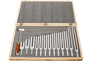 United Scientific Tuning Fork Set of 13 with Dual-Ended Mallet – 13 Aluminum Alloy Forks in Wooden Storage Box – For Sound Wave Physics Science Experiments – Frequencies 100 Hz to 4096 Hz Tuning Forks
