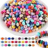 Kovict 300Pcs 12mm Silicone Lentil Beads, Silicone Spacer Beads for Necklace Bracelet Keychain Pens Craft(Multicolor)