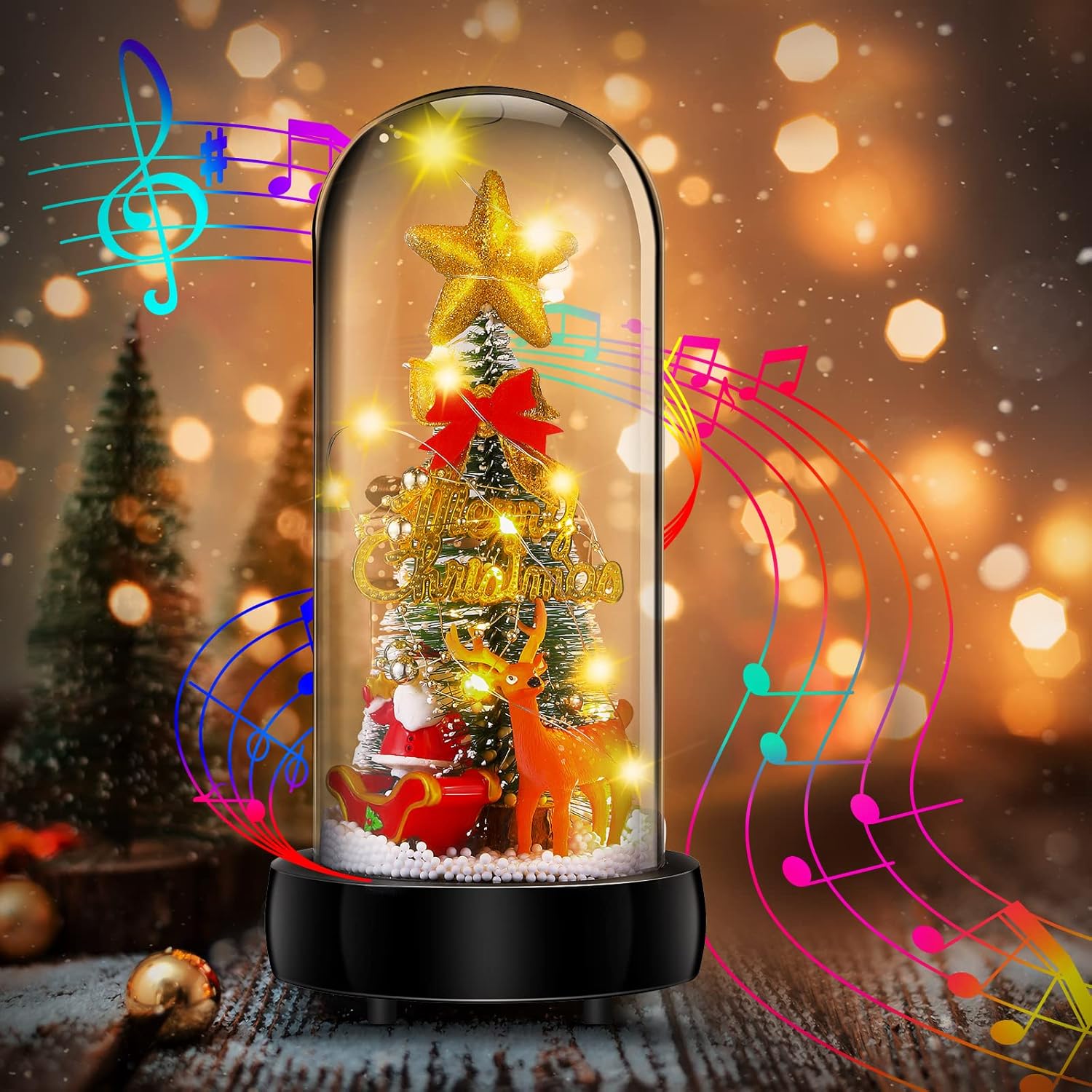 Snow Globes - Enhon Christmas Music Box, Battery Operated Light up Christmas Tree Santa Claus in Glass Dome, Play Christmas Music, Christmas Birthday Girl Women Gifts